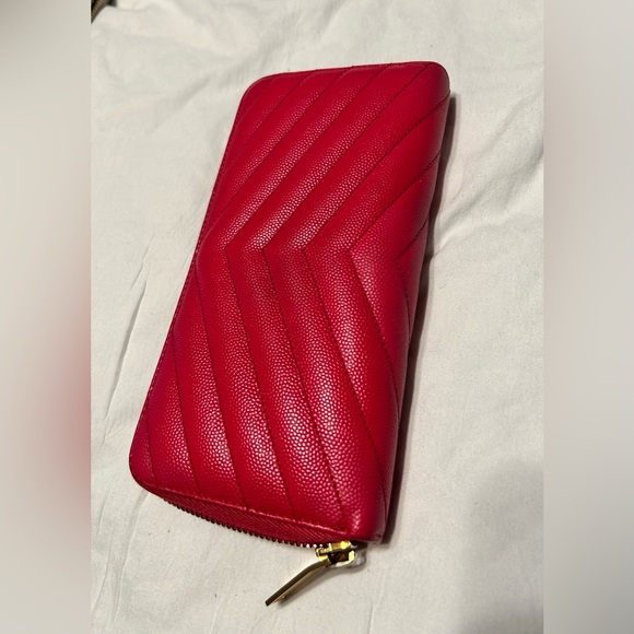 YSL Chevron quilted Cassandre Large zip wallet Pink - Picture 5 of 8